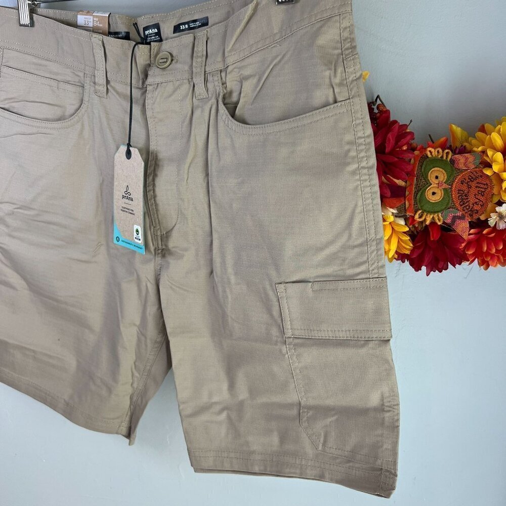 prAna Mens Standard Double Peak Hiking Cargo Short 32"W 8"Length in Sandbar - Picture 6 of 9